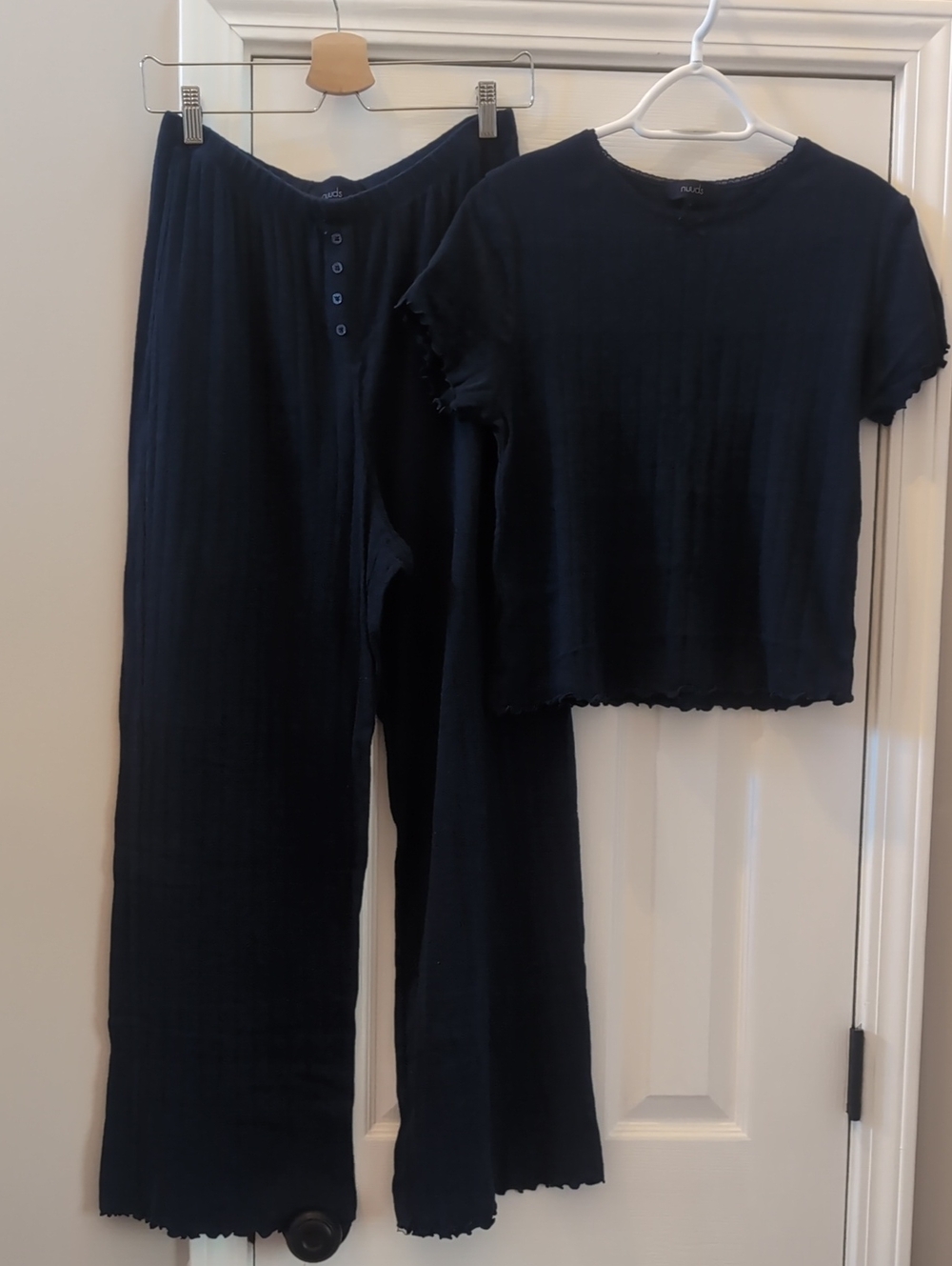 nuuds Navy Pointelle Pajama Pant Set Medium